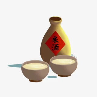 手绘立体食物米酒免抠