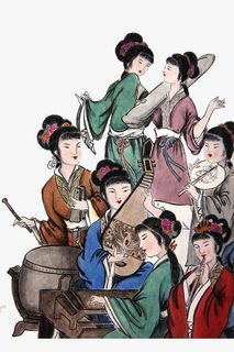 手绘水墨工笔画古代仕女免抠