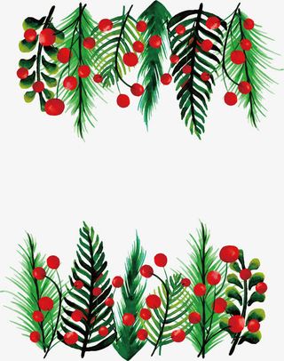 水彩绿色圣诞树枝免抠