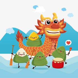 卡通端午节龙舟和粽子矢量图免抠