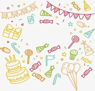 手绘彩色生日派对现场免抠