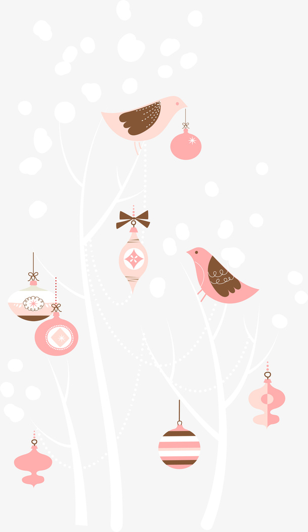 白色冬季树木鸟雀免抠