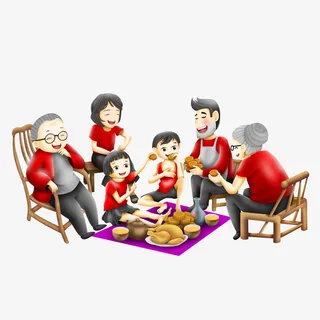 中秋团圆主题全家中秋吃月饼聚餐免抠