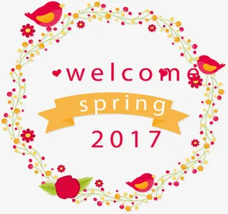 粉色碎花小鸟春天海报免抠