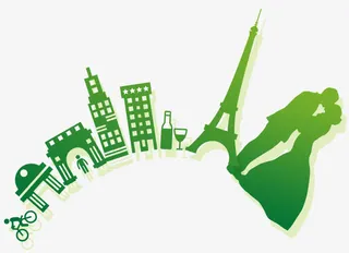 绿色建筑人物剪影免抠