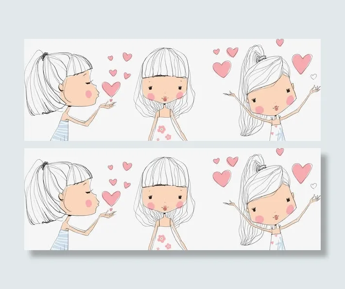 卡通手绘少女飞吻免抠