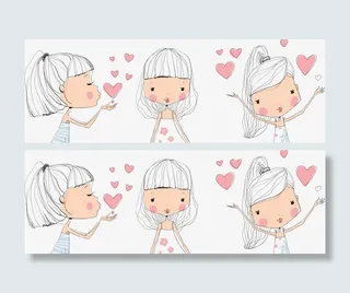 卡通手绘少女飞吻免抠