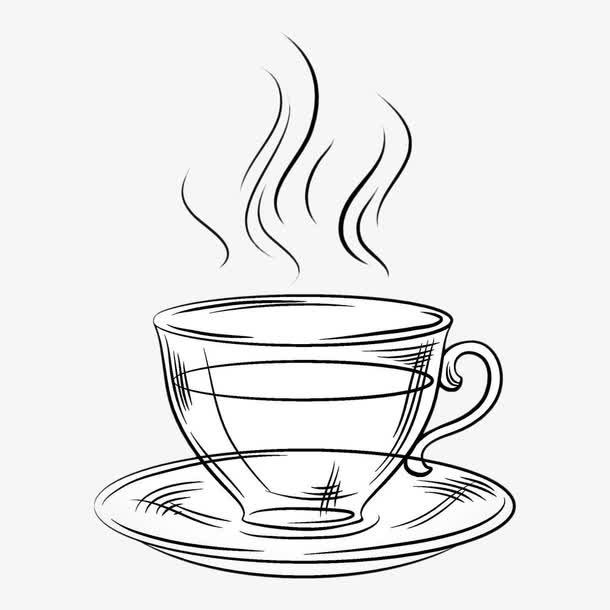 黑色手绘热茶杯免抠