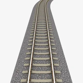 一段弯形棕色木头直行火车轨免抠