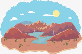 卡通荒漠水流标签免抠