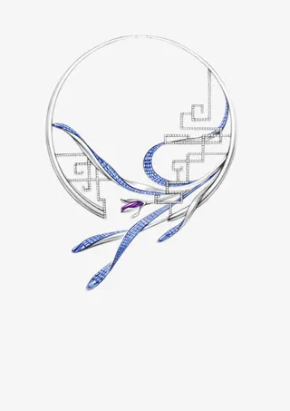 古风银色边框蓝色飘带免抠