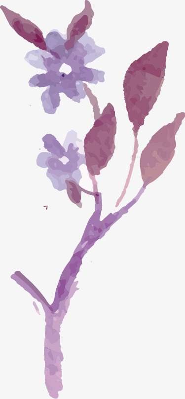 水彩画花与树枝免抠