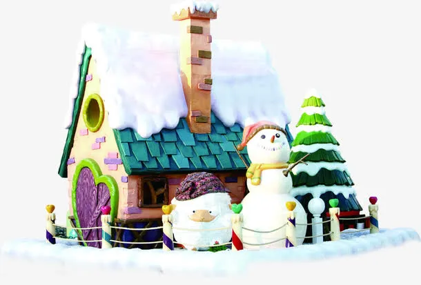手绘可爱圣诞节房屋雪人免抠