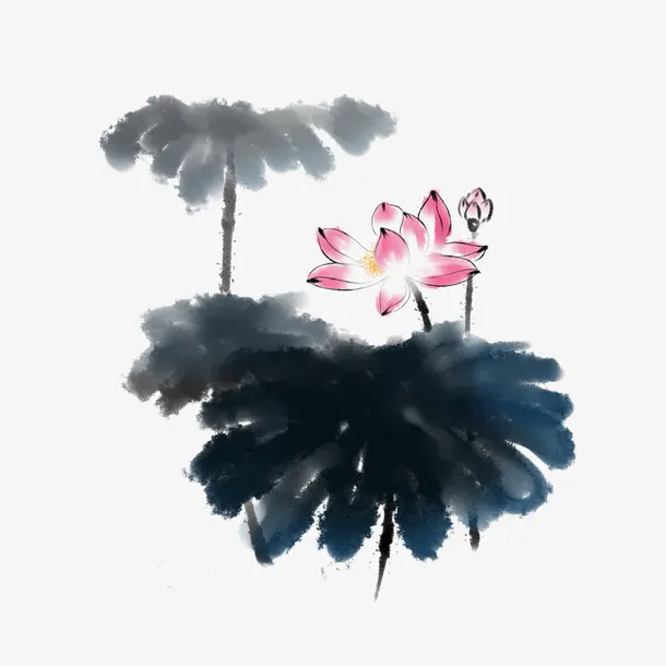 水墨荷花中国风元素免抠