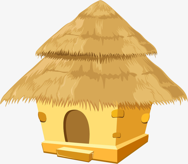 黄色卡通草屋免抠