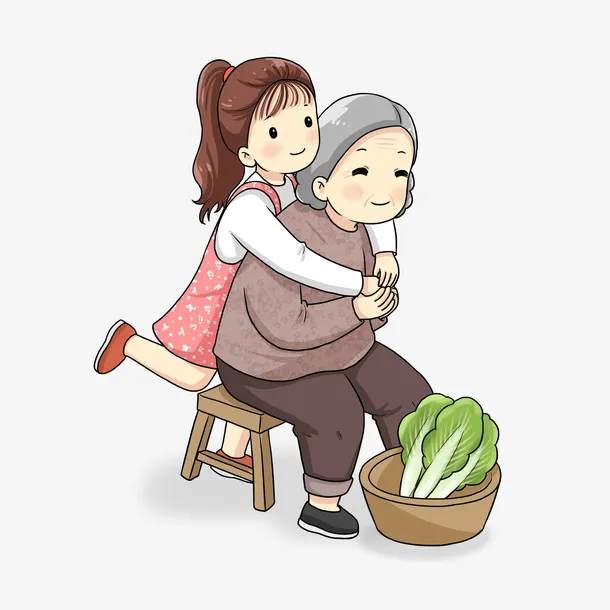 陪伴老人插画免抠