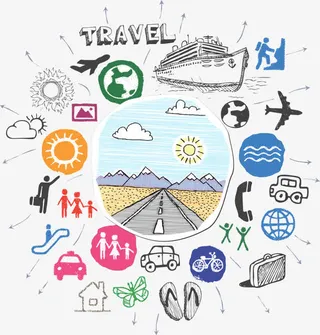 矢量手绘夏天旅游免抠