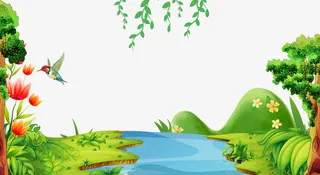 春季林间的小溪主题边框免抠