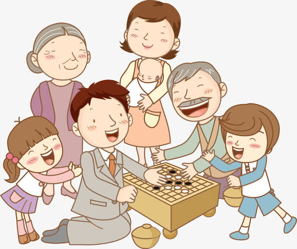 卡通开心全家下围棋免抠