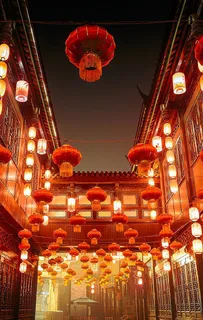 新年红灯笼古镇海报背景素材高清