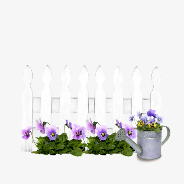 白色栅栏和鲜花免抠