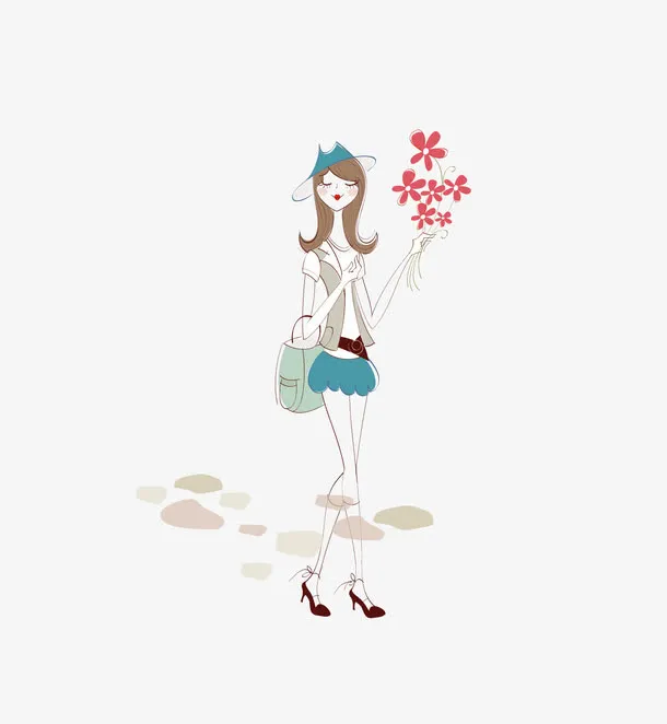 商业插画手绘卡通美女免抠