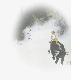 小孩骑牛水墨图免抠