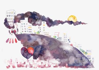 矢量水彩城市免抠