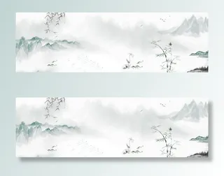 水墨中国风背景banner免抠