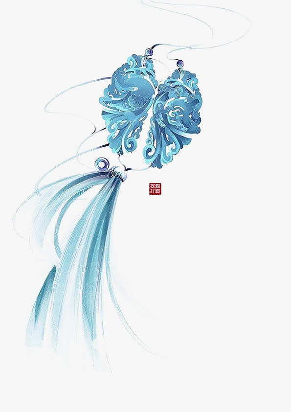 蓝色玉佩免抠