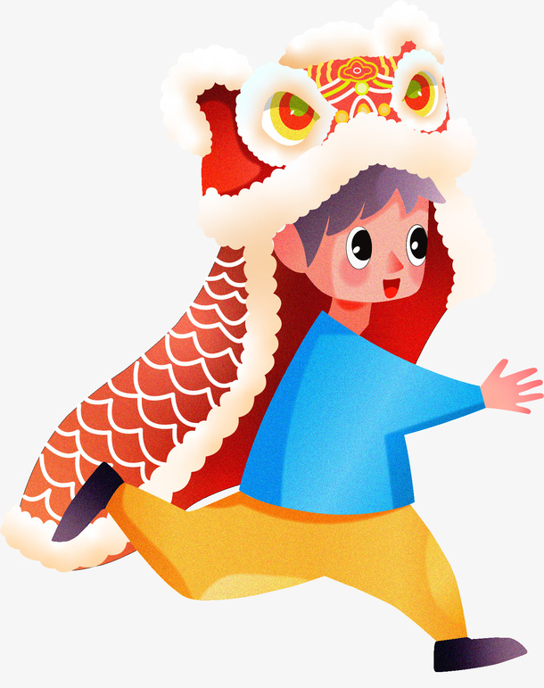 穿舞狮服小男孩免抠