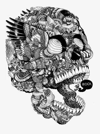 手绘黑色骷髅头免抠