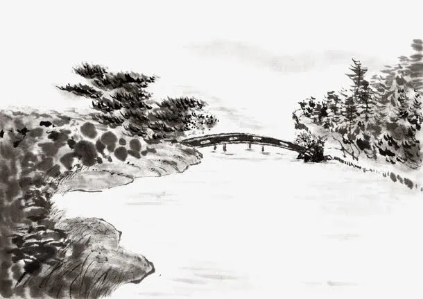水墨溪流免抠
