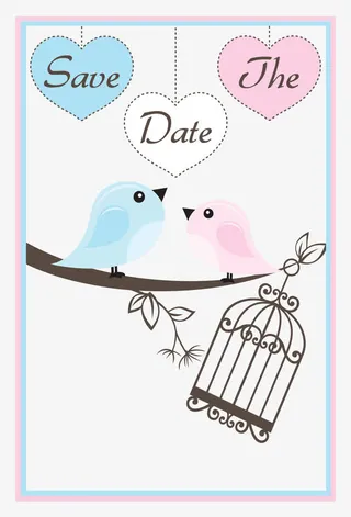 卡通爱情鸟婚庆请帖免抠