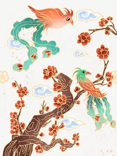 复古梅花凤凰鸟免抠 复古梅花凤凰鸟免抠