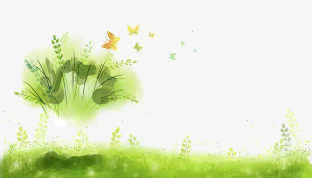 水彩手绘绿色草地植物背景