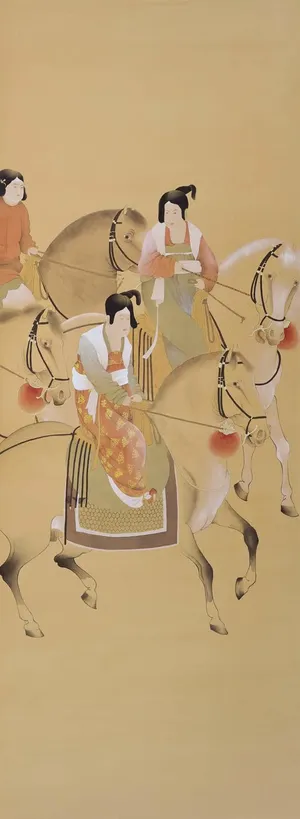 中国风中国画骑马的仕女免抠