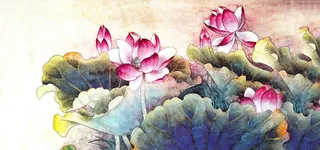 唯美手绘荷花荷叶背景图片高清