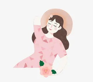 卡通手绘穿粉色衣服的女孩免抠