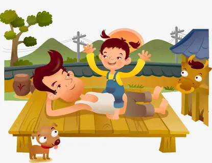 幸福家庭爸爸女儿插画素材免抠