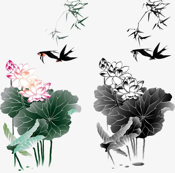 水墨荷花免抠