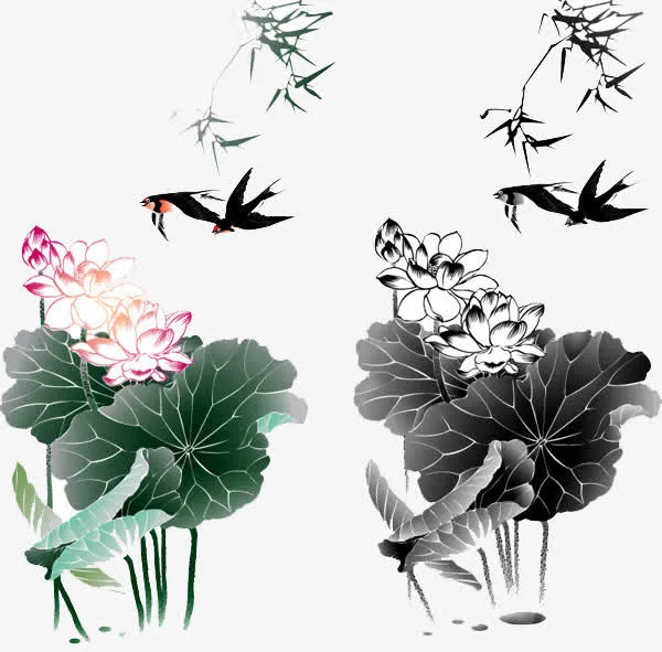 水墨荷花免抠