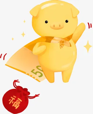 C4D超人会飞的猪新年装饰免抠