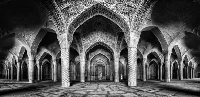 灰色欧式教堂走廊海报背景