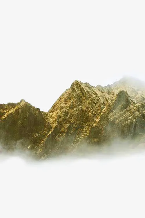 黄色中国风高山装饰图案免抠