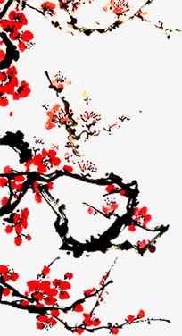 红色梅花水墨设计免抠