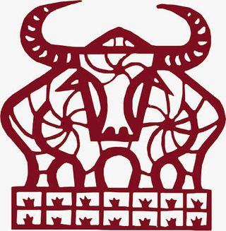 红色手绘小牛剪纸免抠