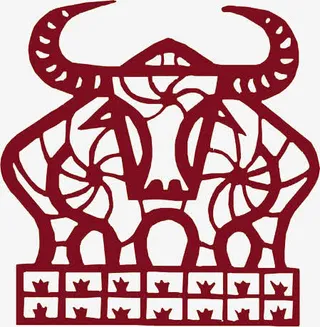 红色手绘小牛剪纸免抠