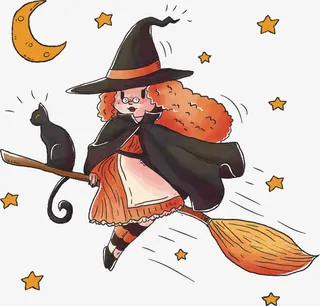 手绘魔法女巫免抠