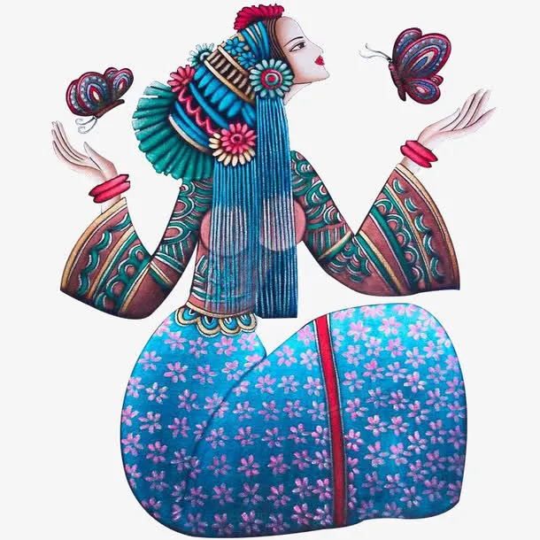 傣族蜡染工艺少女免抠